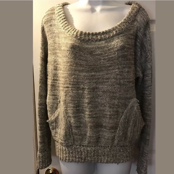 FREE PEOPLE Gray In My Pocket Knit Sweater Marled W/Pockets Pullover Wool Blend - Picture 9 of 9